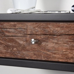 Stone Gray Floating Bedside Table With 1 Drawer in Old Wood/Modern Console Mid-Century Style - thumbnail 3