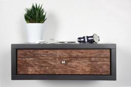 Stone Gray Floating Bedside Table With 1 Drawer in Old Wood/Modern Console Mid-Century Style - thumbnail 1