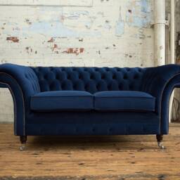 British Handmade 2 Seater Navy Velvet Fabric Chesterfield Sofa - thumbnail 3