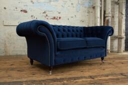 British Handmade 2 Seater Navy Velvet Fabric Chesterfield Sofa - thumbnail 1