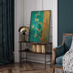 Emerald Green & Gold Flock Of Birds Wall Art Print - Abstract Nature Decor - thumbnail 2
