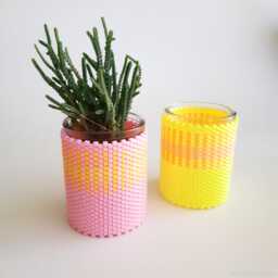 Beadwoven Plant Pot Holder Set Bright Colorful Desk Organizer