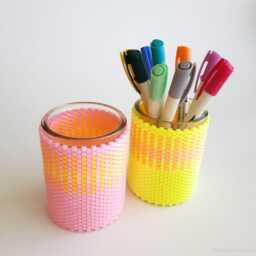 Beadwoven Plant Pot Holder Set Bright Colorful Desk Organizer - thumbnail 4