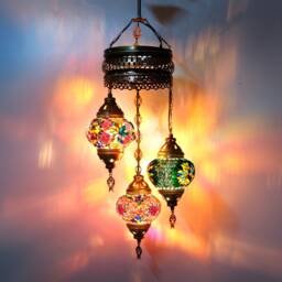 3 Globe Turkish Mosaic Chandelier Bohemian Hanging Lamp