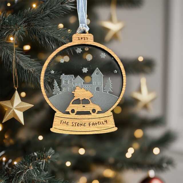 Personalised Christmas 2025 Family Name Ornament Engraved Wooden Bauble, Xmas Tree Decoration, Bauble - image 1