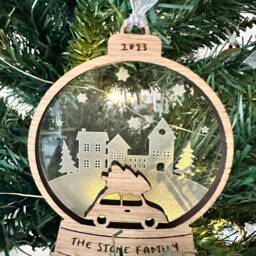 Personalised Christmas 2025 Family Name Ornament Engraved Wooden Bauble, Xmas Tree Decoration, Bauble - thumbnail 2