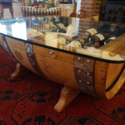 The Griffiths. 1/2 Barrel Glass Topped Coffee Table & Wine Rack - thumbnail 3
