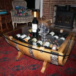 The Griffiths. 1/2 Barrel Glass Topped Coffee Table & Wine Rack - thumbnail 2
