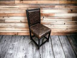 Diamond Stitched Upholstered Leather Dining Chair With A Matte Black Steel Frame - Fpdc - B