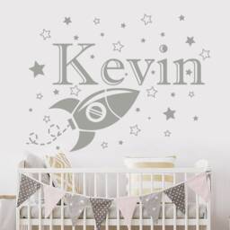 Personalized Name Wall Decals, Boys Decal, Rocket Space Boy Room Decor, Vinyl Name, Nursery Art, Custom Sticker - Ma61 - thumbnail 1