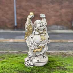 Laughing Buddha Sculpture Stone Smiling Statue Concrete Zen Garden Decor Feng Shui Ornament Asian Style Figurine Front Door Art Gift - thumbnail 3
