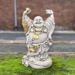 Laughing Buddha Sculpture Stone Smiling Statue Concrete Zen Garden Decor Feng Shui Ornament Asian Style Figurine Front Door Art Gift - thumbnail 1