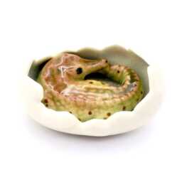Miniature Ceramic Crocodile Baby Reptile Egg Animal Little White Green Figurine Tiny Statue Small Decoration Hand Painted Collectible Figure - thumbnail 2