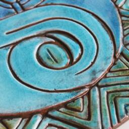 Handmade Ceramic Sun & Moon Wall Art Turquoise/Blue/Green Home Decor - 30cm - thumbnail 3