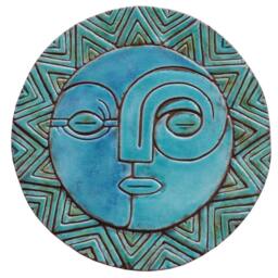 Handmade Ceramic Sun & Moon Wall Art Turquoise/Blue/Green Home Decor - 30cm - thumbnail 2