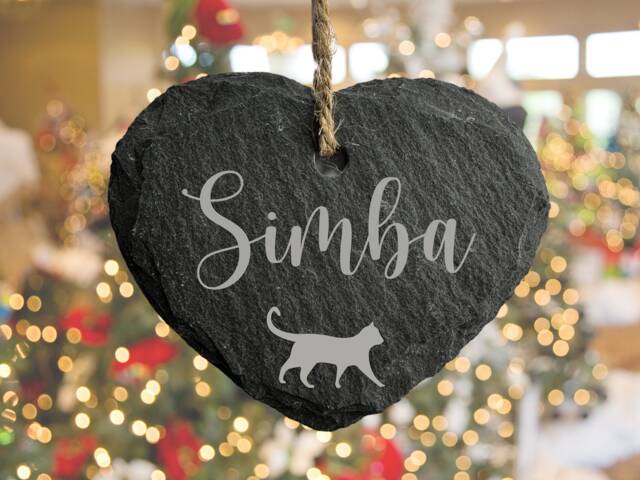 Personalised Christmas Decoration, Cat Hanging Tree Gift For Cats, Slate 1 - image 1