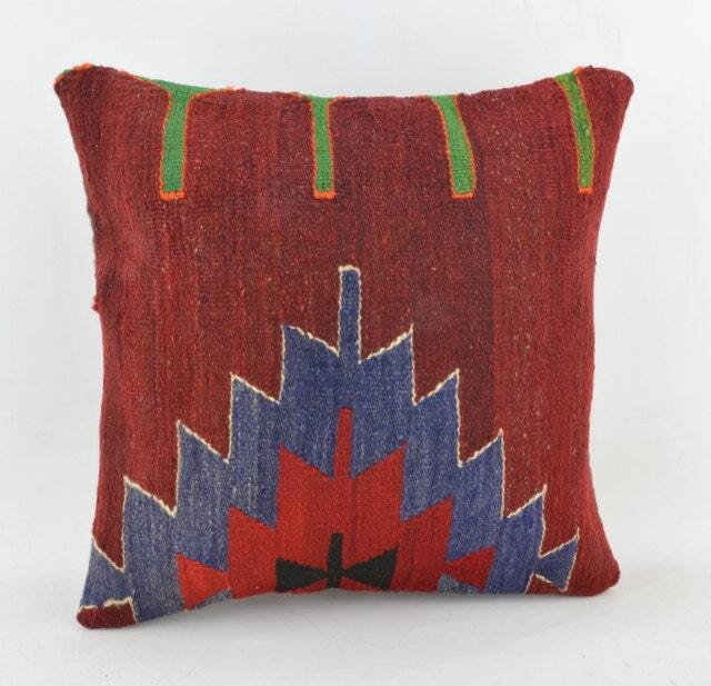 "Kilim Pillow, Wool Kilim Cousin From Anatolia, 40x40 cm, 16""x16" - image 1