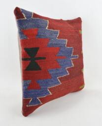 "Kilim Pillow, Wool Kilim Cousin From Anatolia, 40x40 cm, 16""x16" - thumbnail 2