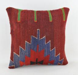 "Kilim Pillow, Wool Kilim Cousin From Anatolia, 40x40 cm, 16""x16" - thumbnail 1