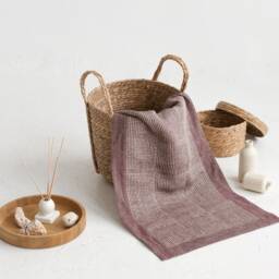 Burgundy Linen Bath Mat, Waffle Weave Vegan Bathroom Rug, Fast Easy Dry Modern Accessory, Absorbing Bathmat - thumbnail 2