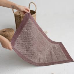 Burgundy Linen Bath Mat, Waffle Weave Vegan Bathroom Rug, Fast Easy Dry Modern Accessory, Absorbing Bathmat