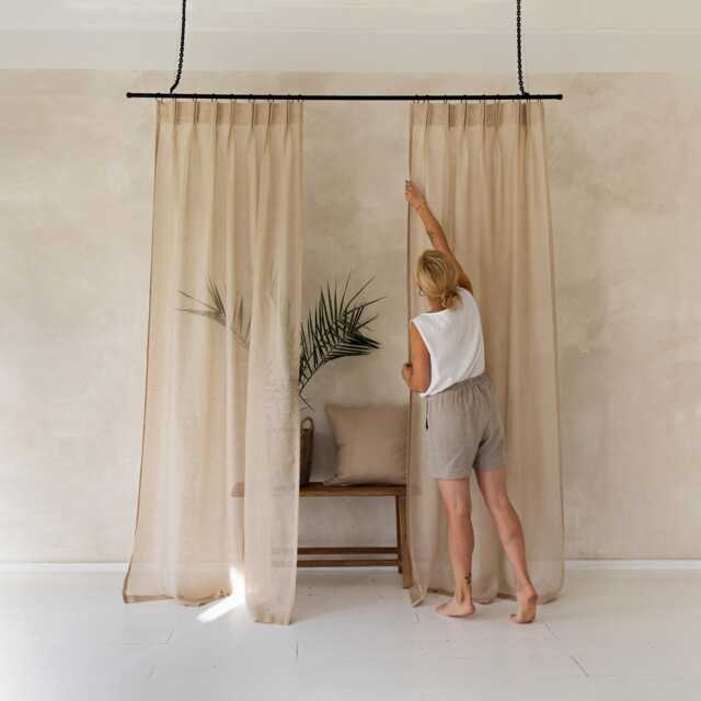 Sheer Linen Curtain Panels, Double Pleat Curtains, Pleated Lightweight Drapes, Window - image 1