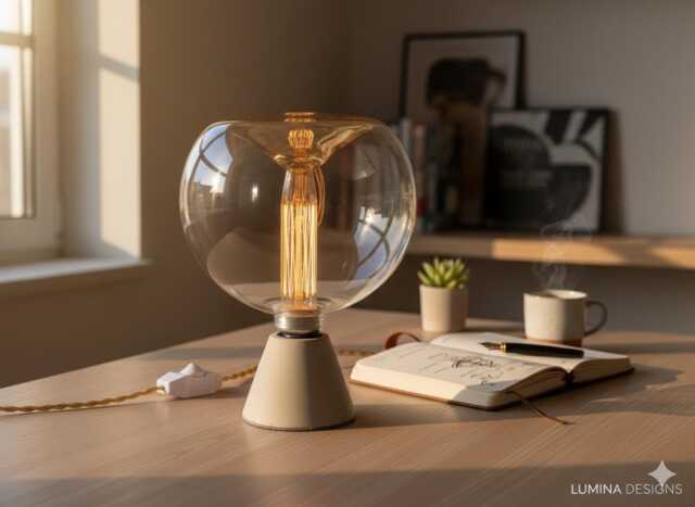 Cone - Designer Concrete Table Lamp With Dimmer - Handmade Industrial E27 Led Living Room & Office - image 1