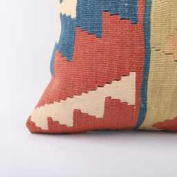 Vintage Turkish Kilim Pillow Cover Handwoven Wool Cushion - 16x16 - thumbnail 2