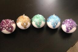 Hand-Painted Henna Round Candle - Silver Gem Accents