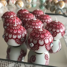 Hand-Painted Henna Round Candle - Silver Gem Accents - thumbnail 3