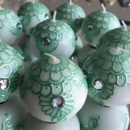 Hand-Painted Henna Round Candle - Silver Gem Accents - thumbnail 2
