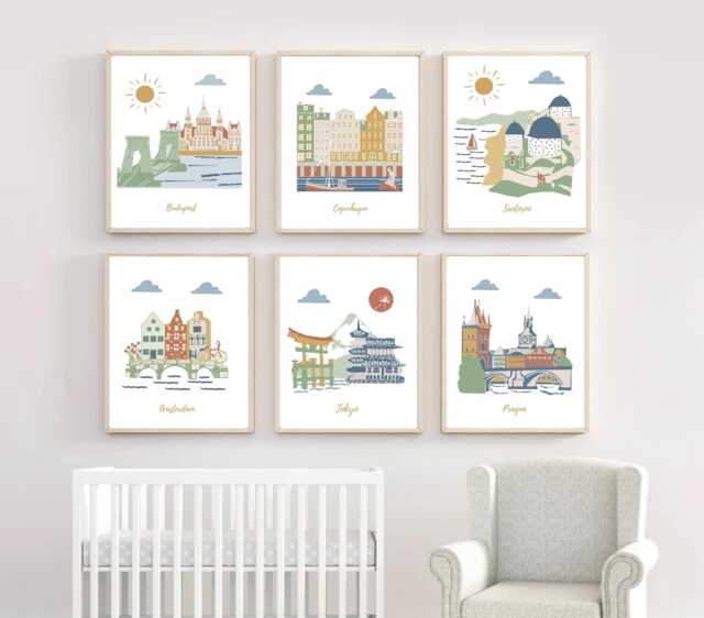 Nursery Wall Art, Travel Theme Nursery, Baby Decor, Set Of 6 Prints - image 1
