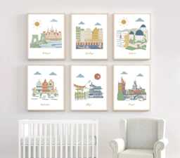 Nursery Wall Art, Travel Theme Nursery, Baby Decor, Set Of 6 Prints - thumbnail 1