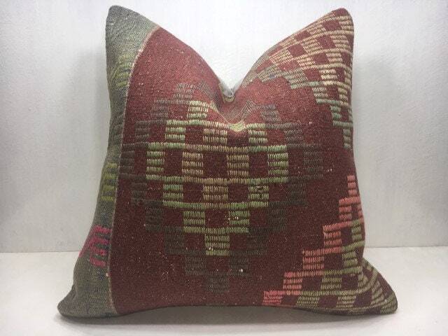 Vintage Turkish Kilim Pillow Cover, Handwoven Accent Cushion - 24x24 - image 1