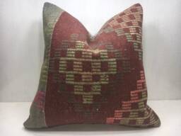 Vintage Turkish Kilim Pillow Cover, Handwoven Accent Cushion - 24x24 - thumbnail 1