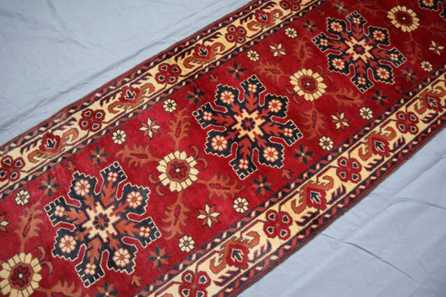 13 Ft Runner Rug Orange Red Geometric Hand Knotted Veg Dyes Wool Runner Rug, Afghan Oriental Runner, Long Hallway Kitchen - image 1