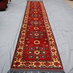 13 Ft Runner Rug Orange Red Geometric Hand Knotted Veg Dyes Wool Runner Rug, Afghan Oriental Runner, Long Hallway Kitchen - thumbnail 2