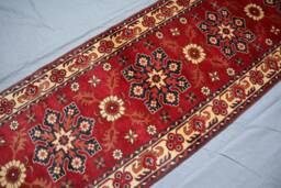 13 Ft Runner Rug Orange Red Geometric Hand Knotted Veg Dyes Wool Runner Rug, Afghan Oriental Runner, Long Hallway Kitchen - thumbnail 1