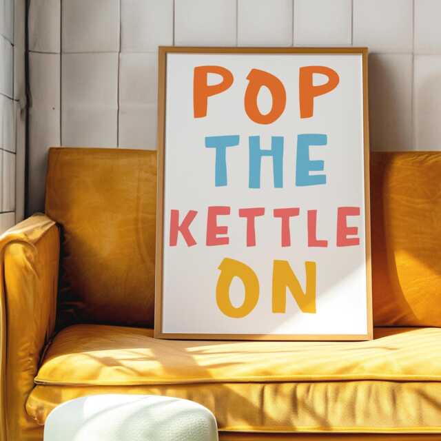 Pop The Kettle On Kitchen Print - Colorful Prints, Quirky Bold Print, Abstract Wall Art, Rainbow Art - image 1