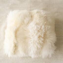 Beautiful Unique Real, Natural Sheepskin Pillow Sheepskin Cushion, Soft, Thick Fur - Large Creamy White - thumbnail 2