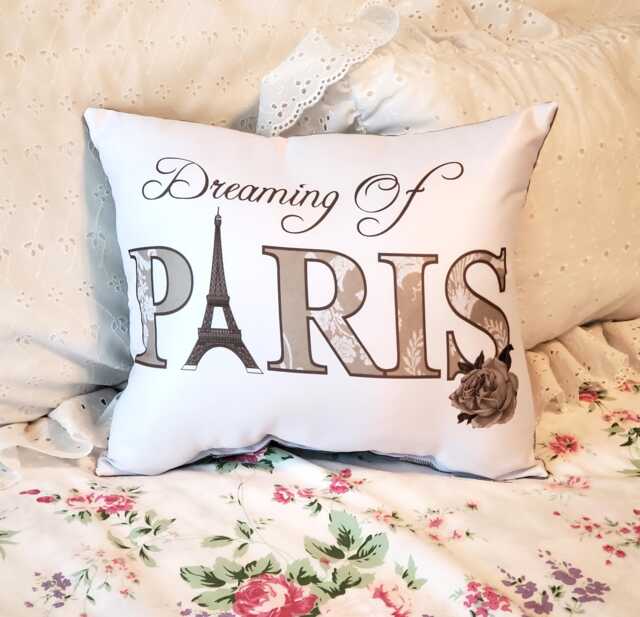 Ch??teaucore Gray Dreaming Of Paris Eiffel Tower Pillow, French Country Farmhouse Pillow Cushion, Handmade To Order - image 1