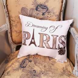 Ch??teaucore Gray Dreaming Of Paris Eiffel Tower Pillow, French Country Farmhouse Pillow Cushion, Handmade To Order - thumbnail 3