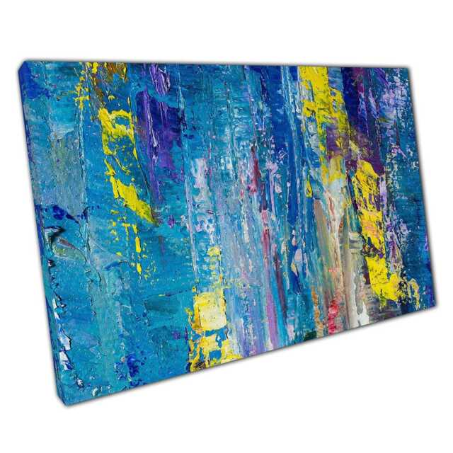 Abstract Blue Yellow Textured Oil Painting Canvas Print Modern Wall Art For Home Office - image 1