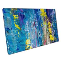Abstract Blue Yellow Textured Oil Painting Canvas Print Modern Wall Art For Home Office - thumbnail 1