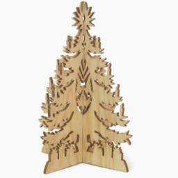 Freestanding 3D Wooden Christmas Tree - Intricate Scroll Saw Design With Doves, Candles & Presents - thumbnail 4