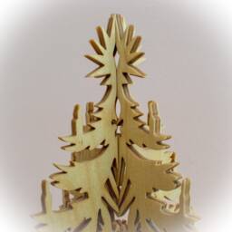 Freestanding 3D Wooden Christmas Tree - Intricate Scroll Saw Design With Doves, Candles & Presents - thumbnail 2