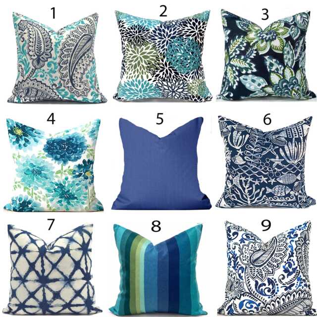 Outdoor Pillow Cover With Zippers, Tropical Blue & Green, Choose Your Favorites - image 1