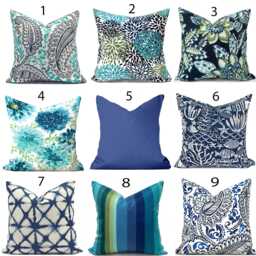 Outdoor Pillow Cover With Zippers, Tropical Blue & Green, Choose Your Favorites - thumbnail 1