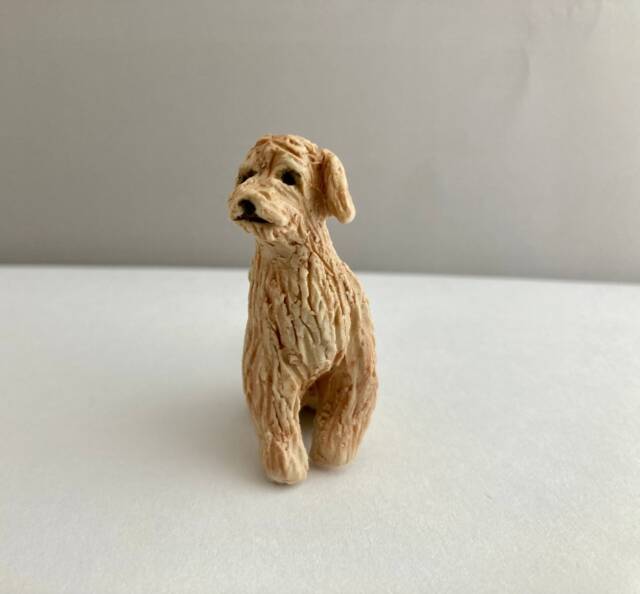 Hand-Painted Ceramic Golden Doodle Figurine Miniature Dog Sculpture - image 1