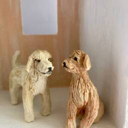 Hand-Painted Ceramic Golden Doodle Figurine Miniature Dog Sculpture - thumbnail 3